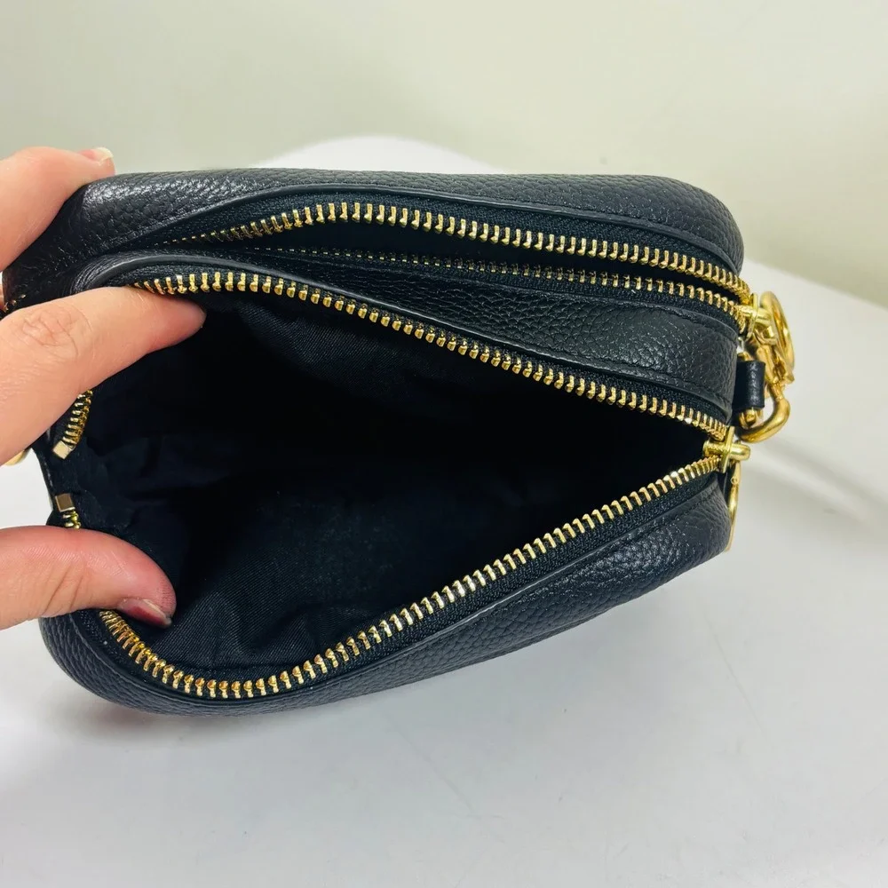 Tory Burch Purse Black Perry Bombe Mini Bag Pebbled Leather Crossbody Gold - Picture 6 of 9